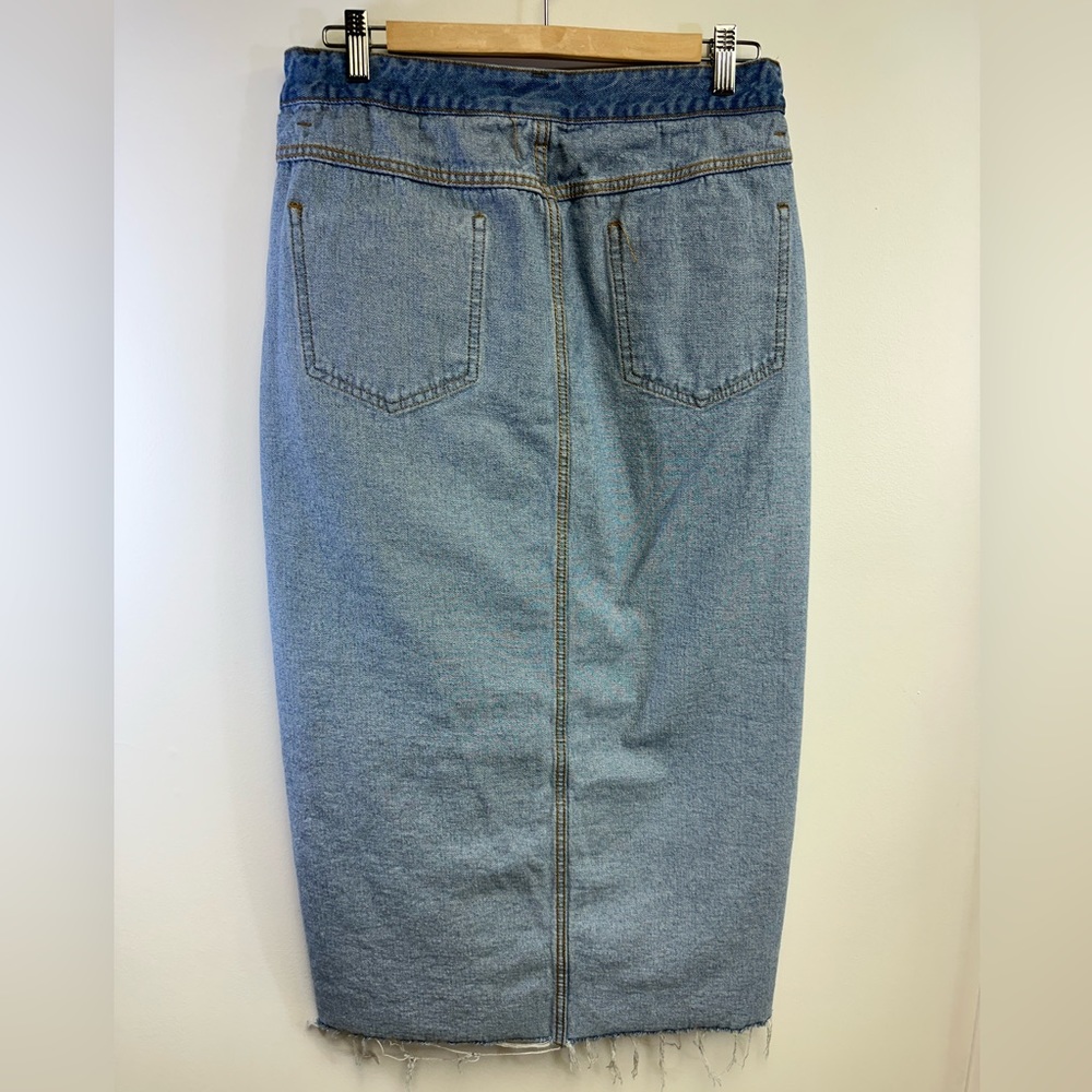 SHEIN Overlap Waist Split Thigh Denim Maxi Skirt Medium Wash Size Large - Picture 4 of 10